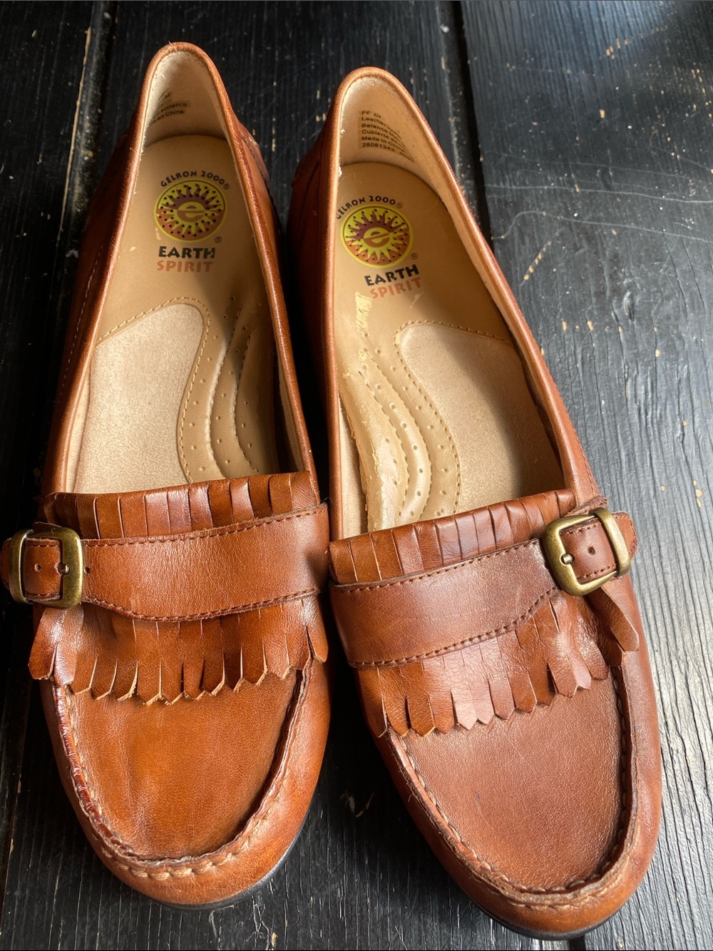Earth Spirit Tan Leather Kiltie Loafers with Buckle